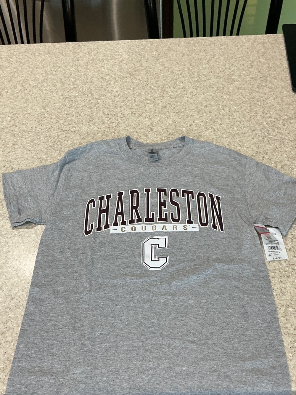 Gildan Gray Charleston Cougars Graphic Tee with Maroon Trim